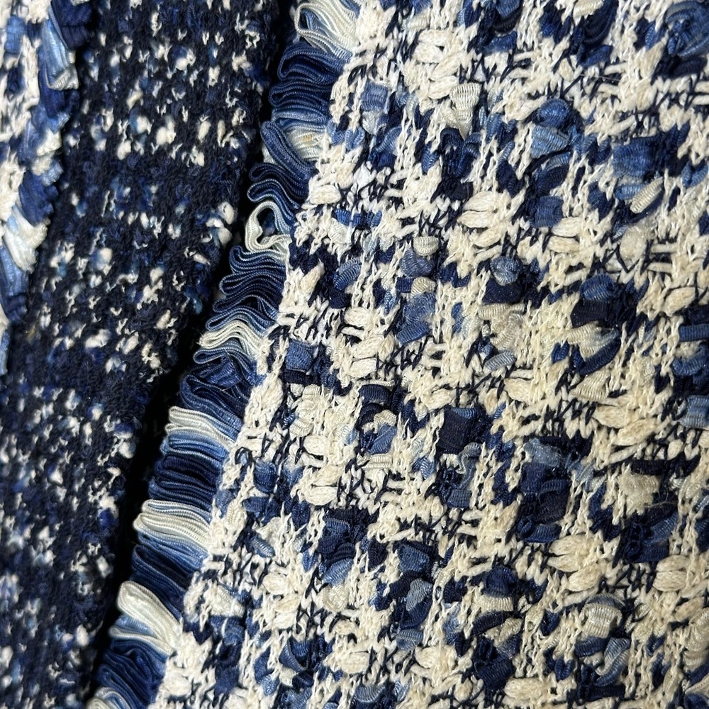 St. John Collection Blue and White Blazer with Textured Trim - Picture 3 of 5